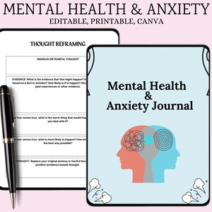 Mental Health and Anxiety Planner - Editable & Printable Digital Journal for Stress Relief, Self-Care, and Emotional Wellness