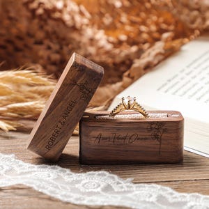 Engraved Wooden Proposal Ring Box, Personalized 1-Slot Ring Box, Wedding Ring Bearer Anniversary Gift for Couple, Custom Engagement Ring Box