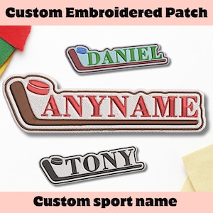 Custom Hockey Stick Patch with Player Name – Personalized Sports Iron On Sew On Embroidered Patch | Hockey Team Gift Idea