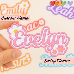 Custom Daisy Flower Name Patch – Personalized Embroidered Name Patch, Cute Floral Name Tag for Jackets, Bags, Gifts, Cute Daisy Name Gift