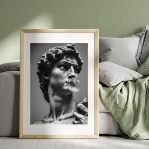 Funny Michelangelo’s David Wall Art – Modern Black & White Printable Poster – Classical Art with a Twist – Aesthetic Digital Download