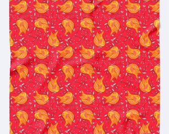 Pañuelo bandana de seda Mulberry / Estampado de pájaros y hojas, caja de regalo