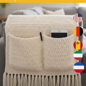Sofa Organizer Crochet Pattern PDF Couch Arm Remote Holder Storage Pocket Crochet Pattern Beginner English German Spanish Italian French