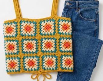 Granny Square Crochet Top Pattern PDF, Boho Summer Crochet Top, Patchwork Tank Top Pattern, Beginner Friendly XS-5XL