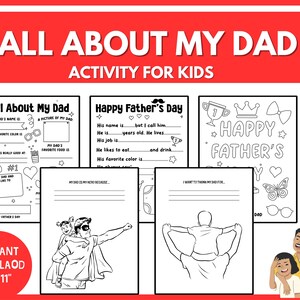 Afdrukbare kaart All About My Dad – Vaderdagvragenlijst en doe-het-zelfkleuractiviteit – Leuk invulcadeau voor kinderen