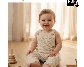Haakpatroon babyromper pdf, patroon pasgeboren romper, haakpatroon babyromper, babyjumpsuit, eenvoudig gehaakte babyoutfit 0-3 maanden