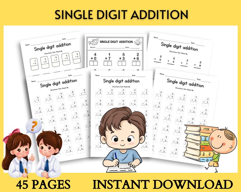 Printable Addition Worksheets Bundle Numbers 1-20 Kindergarten to 2nd ...