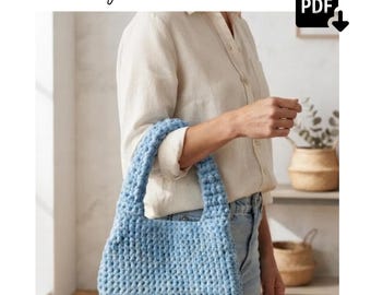 Crochet Shoulder Bag Pattern PDF, Chunky Tote Bag Crochet Tutorial, Modern Crochet Purse, Ribbon Yarn Bag Pattern