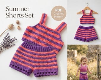 Patroon gehaakte zomershorts set pdf, patroon shorts en top peuter, gehaakte outfit voor kinderen, zomerset baby, instant download
