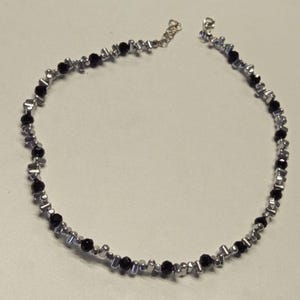 Minimalist Black and Silver Beaded Necklace – Dainty Handmade Jewelry, Elegant Gift for Her