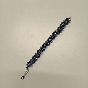 Handmade Blue Crystal Beaded Bracelet – Sparkly Grey & Navy Blue Beads – Elegant Women’s Jewelry – Gift for Her