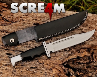Scream Movie Replica Knife: Bloody Ghostface Knives Buck 120, Real Blade, Horror Collectible Halloween Gift, Valentine Day Gift for Him.