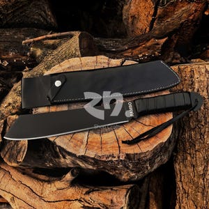 Rambo 4 Machete Gil Hibben Inspired Replica Full Tang Carbon Steel Blade Leather Wrapped Handle Outdoor Survival Knife Christmas Gift.