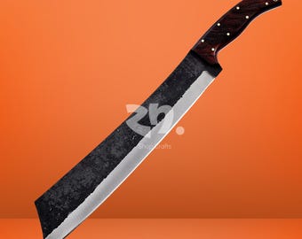 Hunting Machete, Bowie Machete Knife in Carbon Steel for Outdoor Camping, Full Tang Forest Survival Knife Valentine Day Gift for Him.