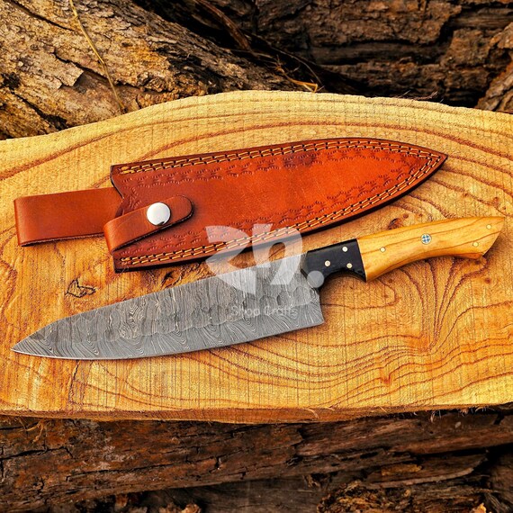 ダマスカス鋼 シェフナイフ オレンジ色のハンドル