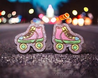 Retro neon and glitter skate stud earrings- handmade in Scotland