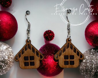 Christmas gingerbread house fish hook style earrings