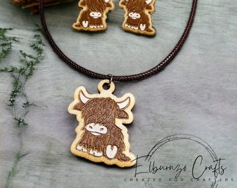 Scottish Highland cow necklace and stud earrings set- handmade in Scotland