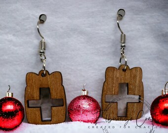 Christmas gift parcel fish hook style earrings