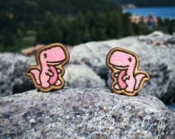 Cute pink dinosaur stud earrings- handmade in Scotland