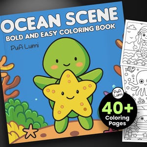 Ocean Scene Coloring Book, Sea Life Coloring Pages, Ocean Kids Drawing Book, Bold and Easy Coloring Pages, Educational PDF Coloring Book