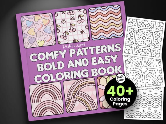 Relaxing Patterns Coloring Book, Mindful Bold and Easy Coloring Pages, Kids Digital Coloring Book, Adult Coloring Book, Instant Download