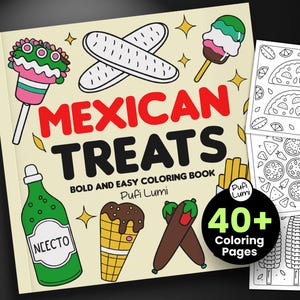 Mexican Food Bold and Easy Coloring Book, Mexican Treats Coloring Pages, Mexican Coloring Pages, Instant Download Pdf,  Digital Colors Page