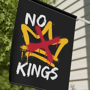 Bandera de protesta "No Kings": Pancarta exterior de doble cara estilo grafiti.