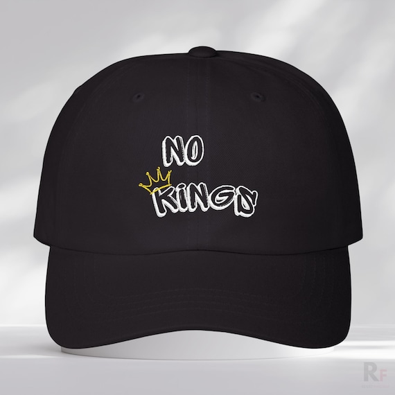 No Kings Dad Cap - Black Cotton, Relaxed Fit, Embroidered Crown