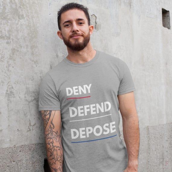 Activist Tee: Deny Defend Depose Graphic (Black, White, Heather)
