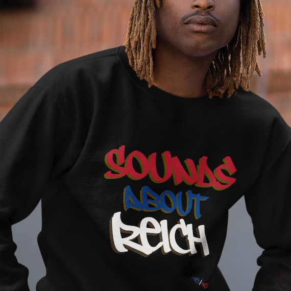 Political Graffiti Sweatshirt: Red, White & Blue Bold Text