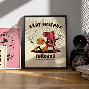 Retro Breakfast Illustration Print: Egg and Bacon Kitchen Decor