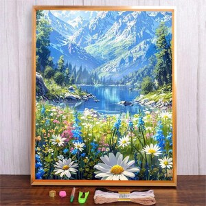Cross Stitch Kit, Flowers Landscape, Cross Stitch, Cross Stitch Art, Cross Stitch Pattern, Embroidery Kit, Hand Embroidery, Stamped Aida