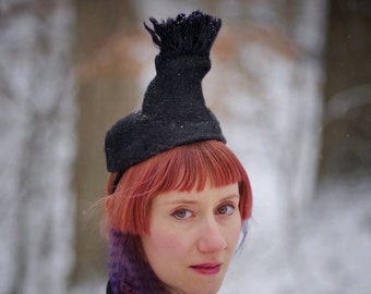 BRUSH HAT - original design - unique hat - handmade hat - designer hat - japanese hat - couture hat - fancy hat - headpiece - black hat