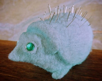 Turquoise Hedgehog Pin Cushion - felt animal - pincushion - needle felting - fiber art - pin keeper - animal art - cute decoration - sewing