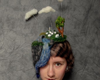 Custom Felt Landscape Hat: Wearable Art Couture ~ unique accessory - high fashion - fancy designer headpiece