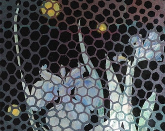 Firefly Perspective - Gilded Glass Art: Framed Verre Eglomise Painting - visual art - nature landscape - flowers