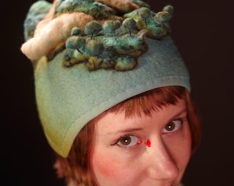 Mountain Hat - Needle felted miniature landscape - wearable art