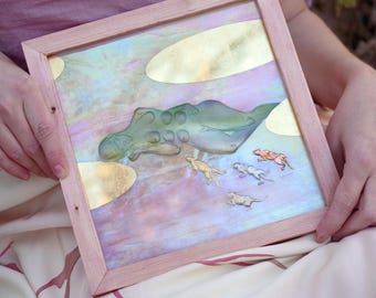 Engraved Glass Art – Figure & Cat Painting with Gold Leaf