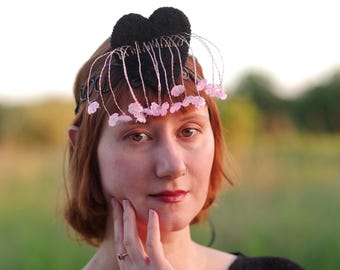 Sakura Heart Fascinator: Beaded Flower Headpiece ~ elegant metal crown