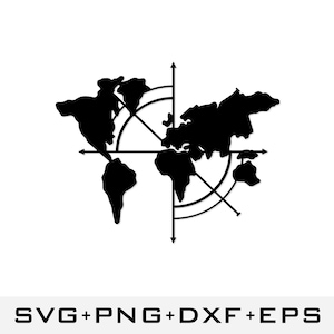 Aventure carte du monde SVG | Fichier de coupe de voyage boussole | Sticker Wanderlust | Téléchargement numérique Cricut Silhouette Sublimation | Art de voyage