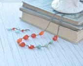 Spitfire Necklace, Fog and Fern, Carlie Beads, Amazonite, Carnelian, Antique Brass, Rustic, Alaska, Yukon, Blue, Orange, Nuggets