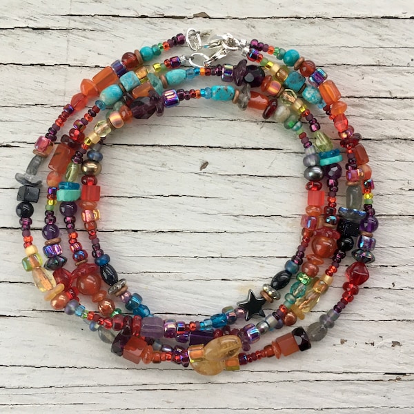 Northern Lights Colors, Alaska, Yukon, Carlie Beads, rainbow, bright, carnelian, garnet, amethyst, matte, citrine, sterling, star, Skagway