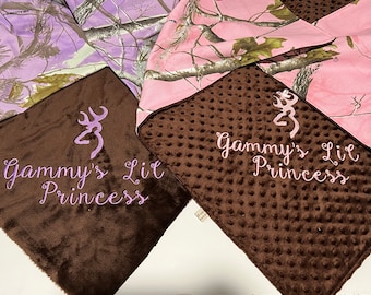 Personalized Baby Girl Minky Blanket: Pink Camo, Purple Camo, Newborn Homecoming Gift