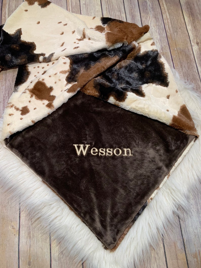 Personalized Baby Blanket Cow Hide Baby Blanket Cow Print Baby Etsy
