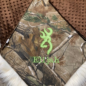 Camo Baby Blanket, Personalized Homecoming Camo Baby Boy Blanket, Antler Deer Hunting outfit, Coming Home Monogrammed Minky Blanket image 8