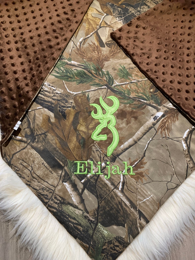 Camo Baby Blanket, Personalized Homecoming Camo Baby Boy Blanket, Antler Deer Hunting outfit, Coming Home Monogrammed Minky Blanket image 8