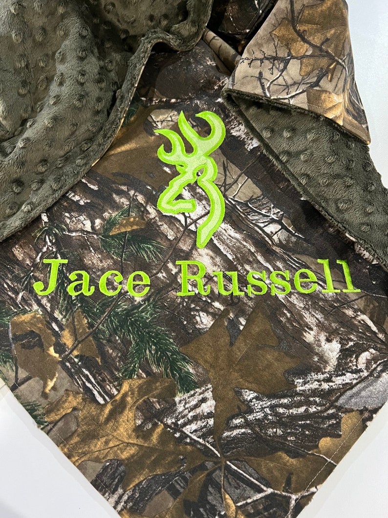 Camo Baby Blanket, Personalized Homecoming Camo Baby Boy Blanket, Antler Deer Hunting outfit, Coming Home Monogrammed Minky Blanket image 10