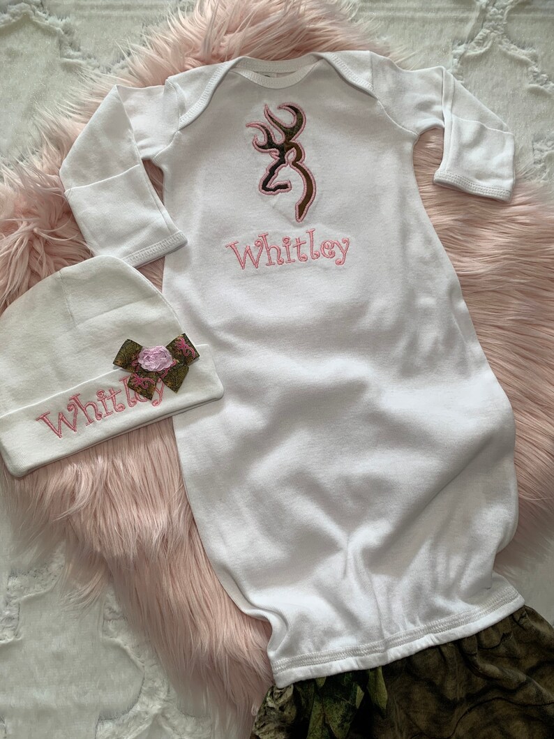 Homecoming Personalized Monogrammed Sleeper Mermaid Tail Baby Girl Infant Newborn Camo Real tree or Mossy Oak Layette