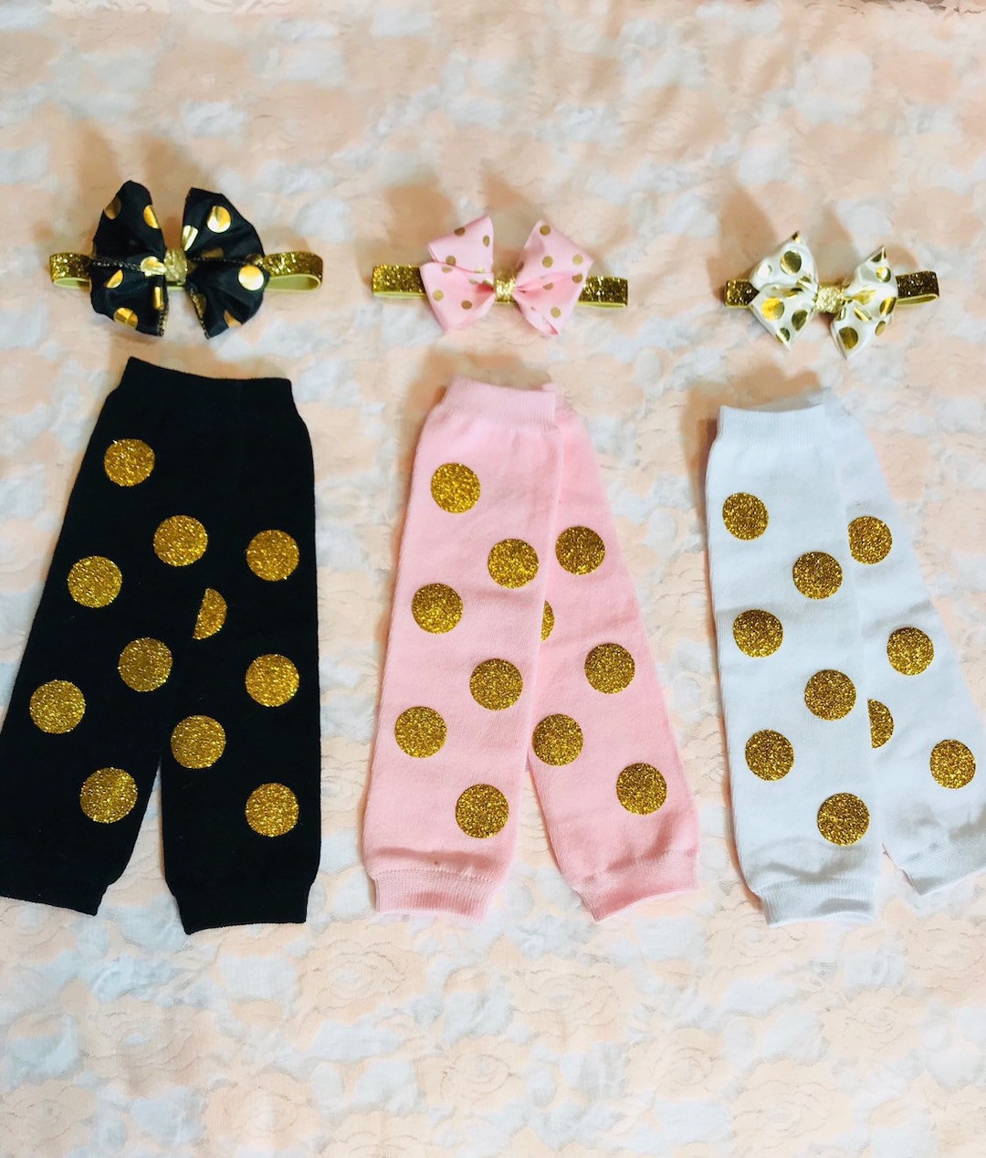 Pink and Gold Polka Dot Leg Warmers, Baby Girl Glitter Dots Leg Warmers